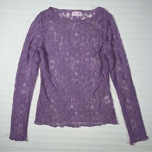 Womens Mesh Floral Lacy Fairy Top Size S Purple Y2K Whimsigoth Sheer Renaissance